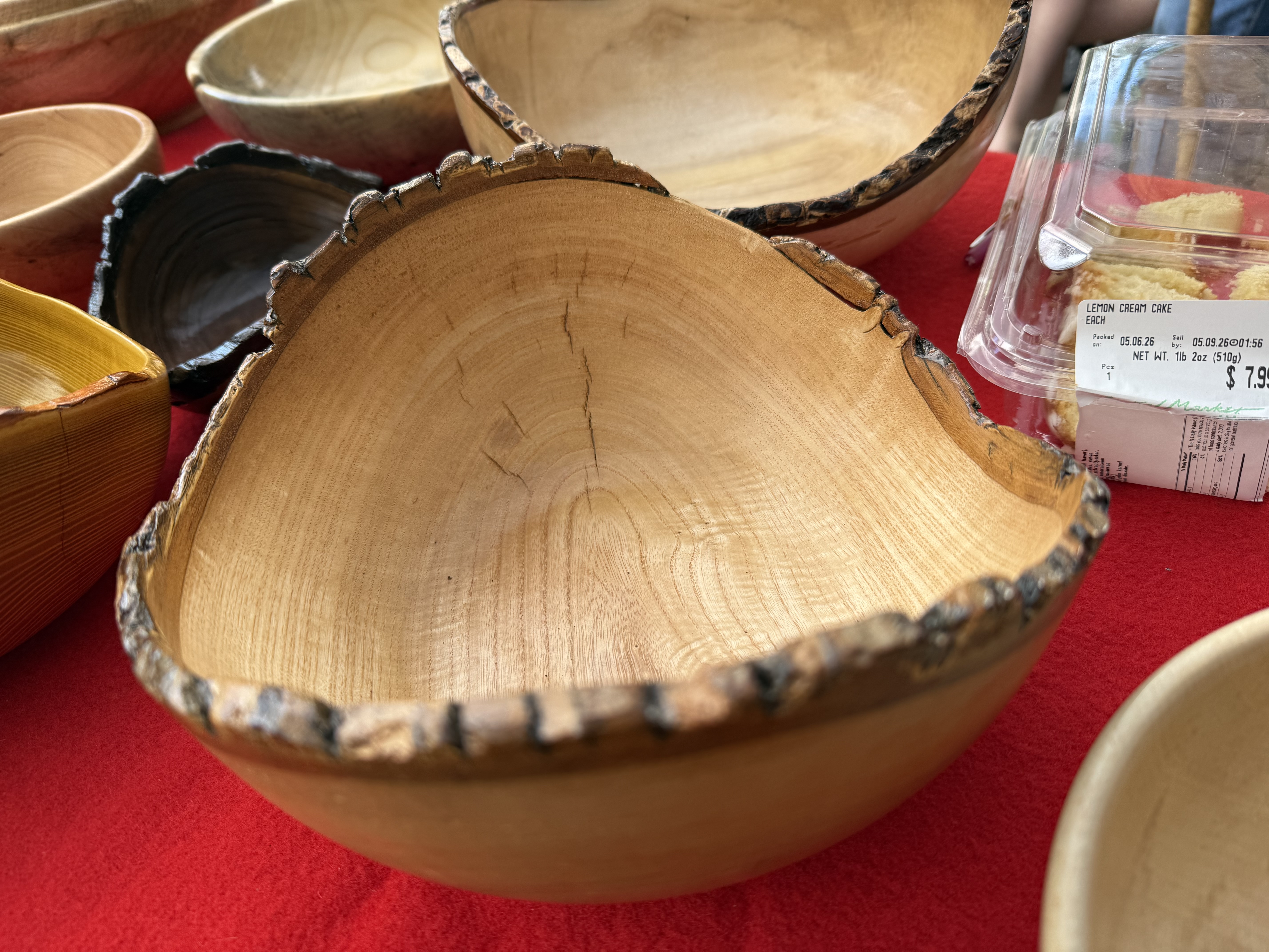 Live-edge wood bowl with natural bark rim